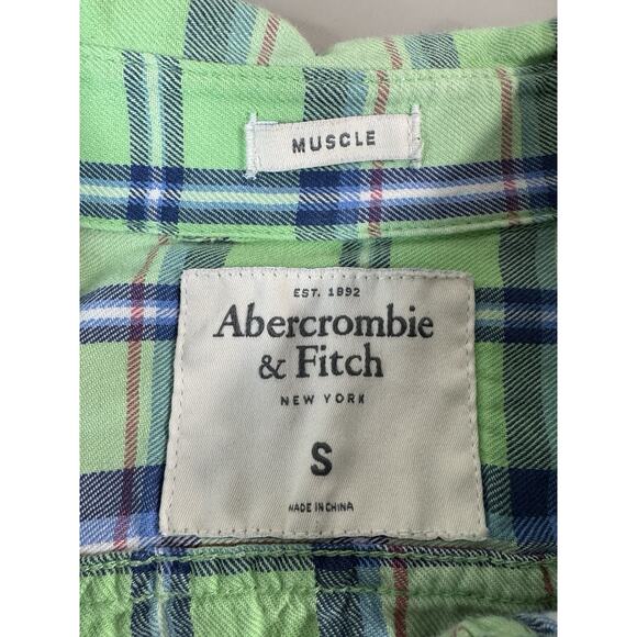 Abercrombie & Fitch Mens Muscle Fit Plaid Button Up Shirt Small Y2K Beachy - Picture 2 of 11